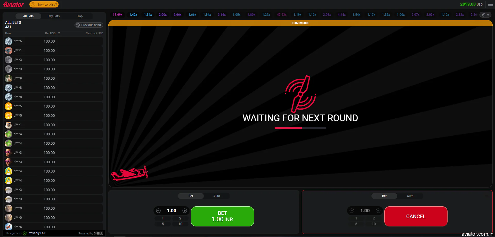 Waiting for a new Aviator round to start