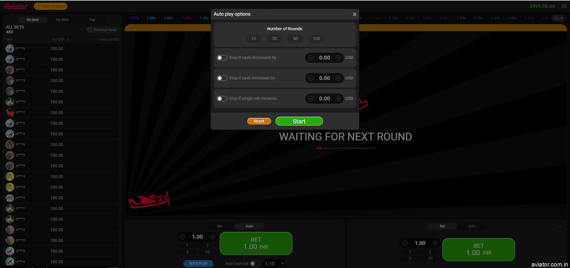 Autoplay options in Aviator game